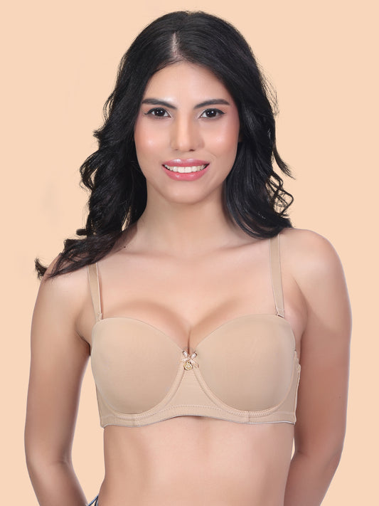 Women's Lightly Padded Underwired Solid Demi Bra PDN730