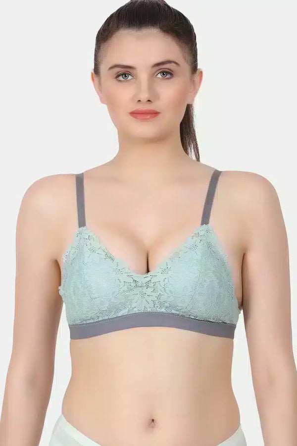 A triangle padded wirefree lace bra with a broad belt for everyday wear PD1802