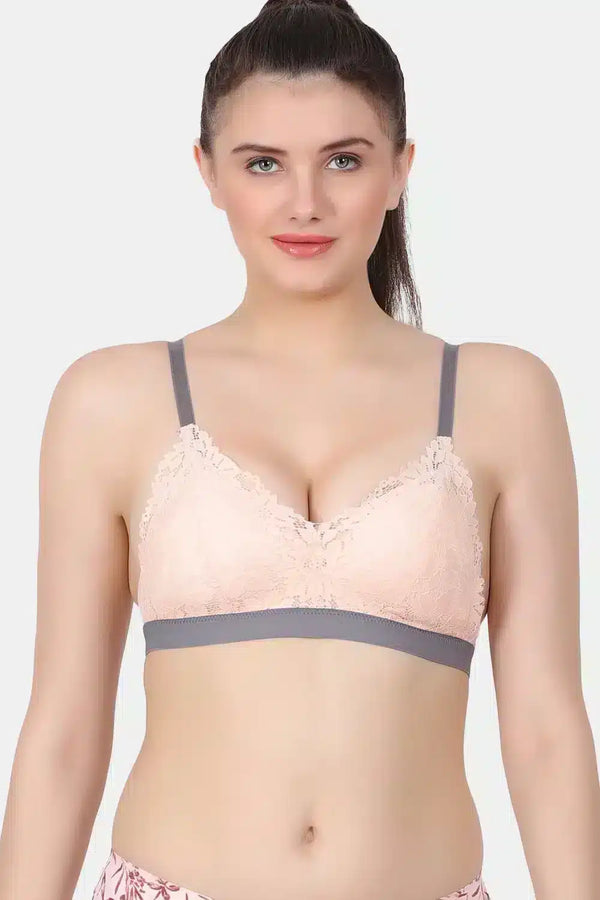 A triangle padded wirefree lace bra with a broad belt for everyday wear PD1802