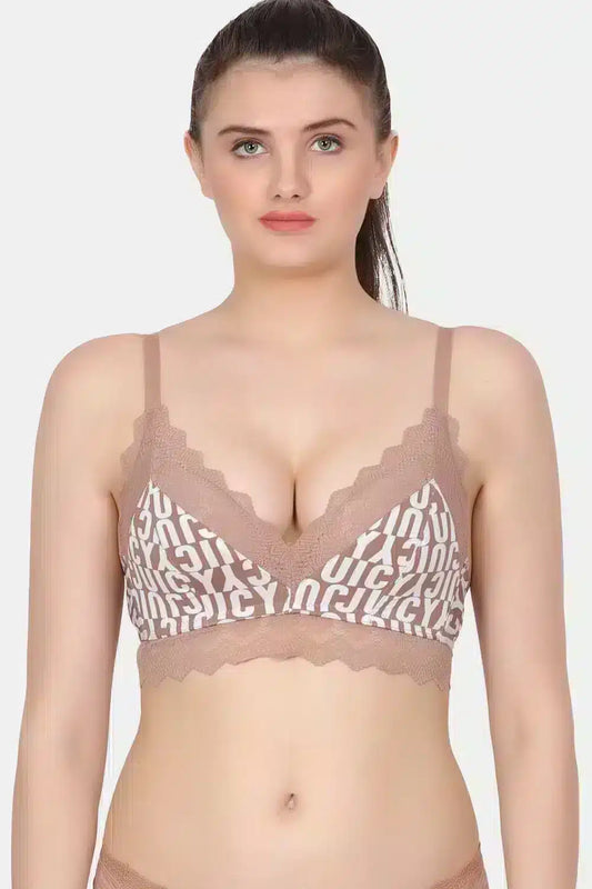 A lightly push-up padded wirefree lace bra with a cool feel printed polyamide Fabric PD6003