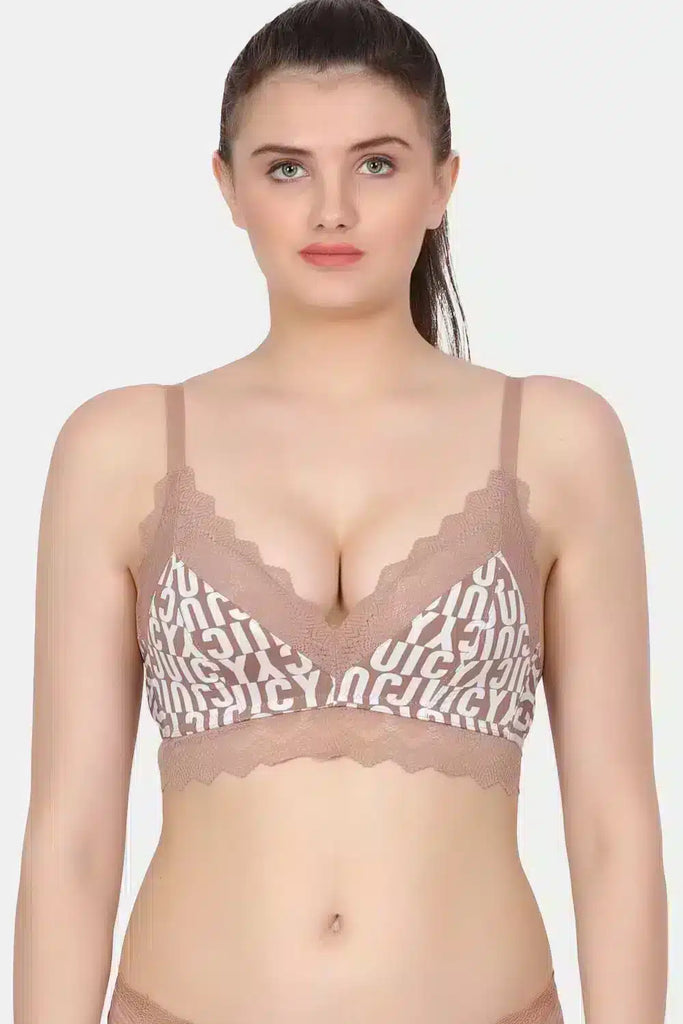 A lightly push-up padded wirefree lace bra with a cool feel printed polyamide Fabric PD6003