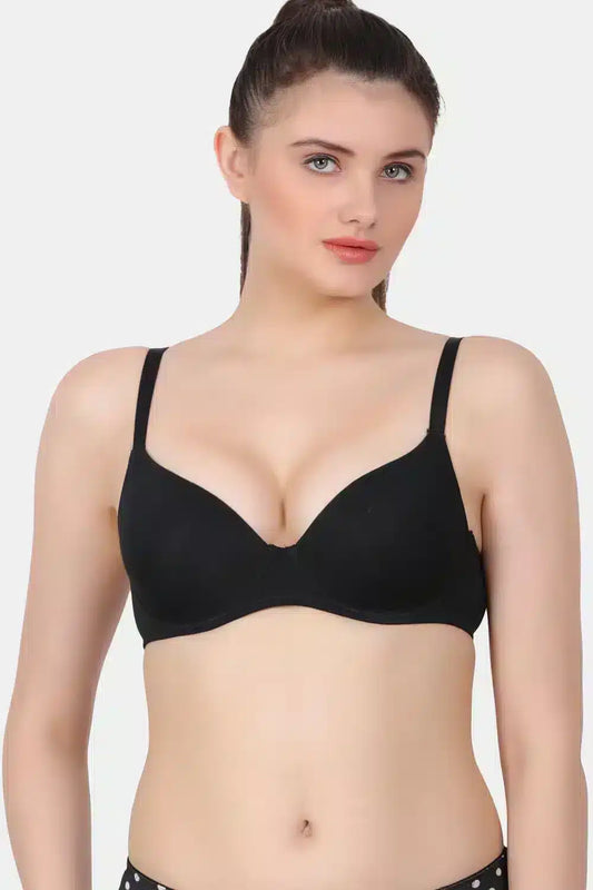 Lightly Padded full coverage underwire plunge bra with cotton spandex fabric PD9324