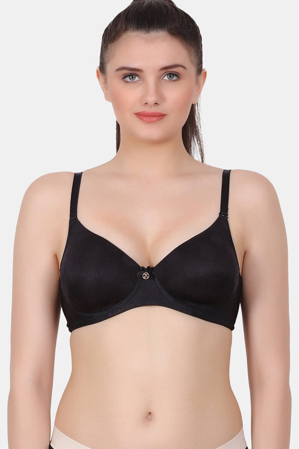 A fully coverage wire-free medium padded bra with designer jacquard spandex fabric for everyday wear  RK001