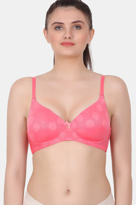 A fully coverage wire-free medium padded bra with designer jacquard spandex fabric for everyday wear  RK001