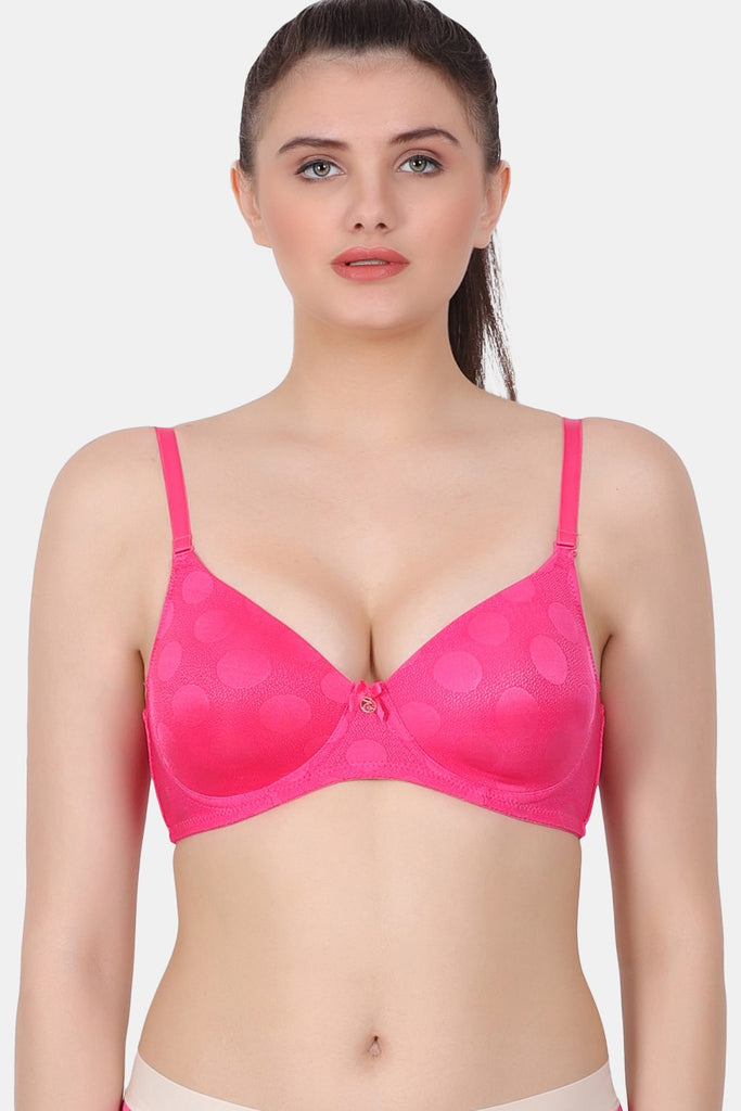 A fully coverage wire-free medium padded bra with designer jacquard spandex fabric for everyday wear  RK001