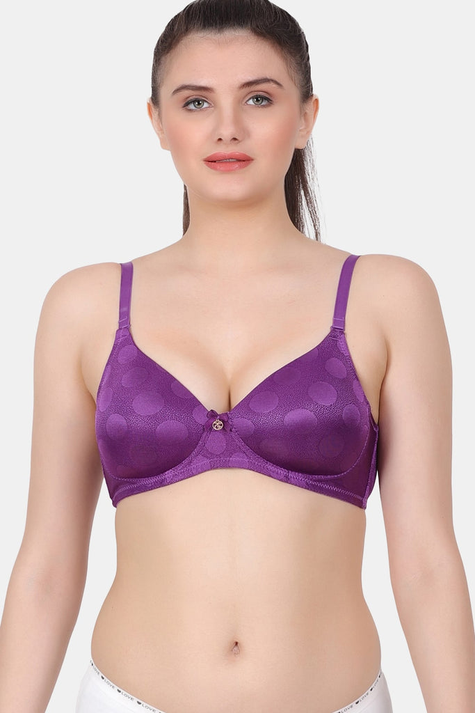 A fully coverage wire-free medium padded bra with designer jacquard spandex fabric for everyday wear  RK001