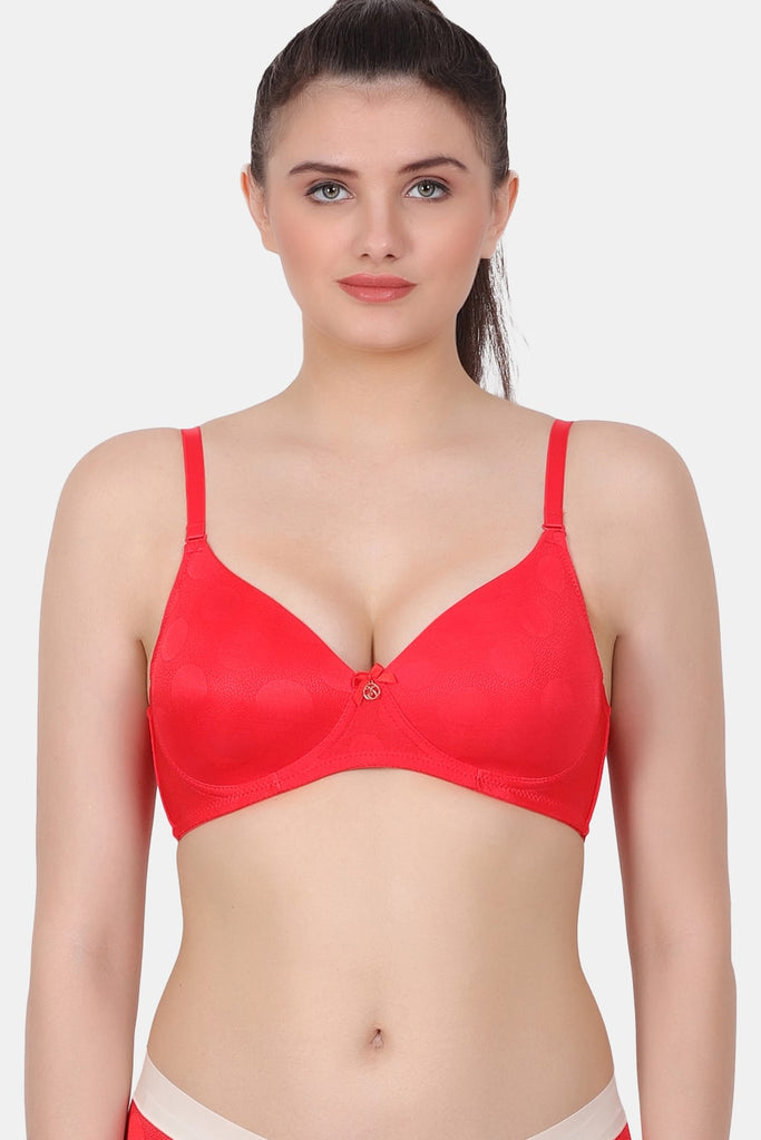 A fully coverage wire-free medium padded bra with designer jacquard spandex fabric for everyday wear  RK001