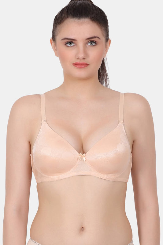 A fully coverage wire-free medium padded bra with designer jacquard spandex fabric for everyday wear  RK001